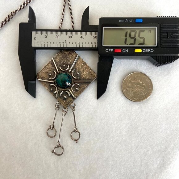 Sterling Silver 925 Israel 4" Modernist Style Eilat Stone Pendant Necklace 24" - Picture 16 of 16